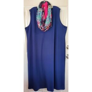 Susan Graver Womens 3XL Navy Maxi Dress Sleeveless Stretch Casual Knit +‎ Scarf